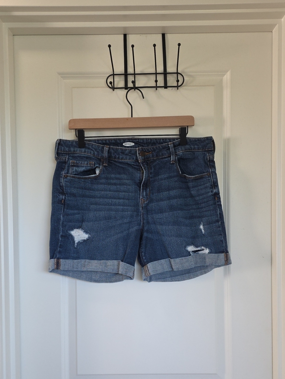 Old Navy Dark Blue Rolled Cuff Distressed Denim Shorts